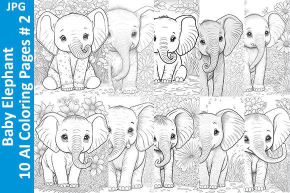 Download Baby Elephant - 10 AI Coloring Pages # 2 - Color Collection