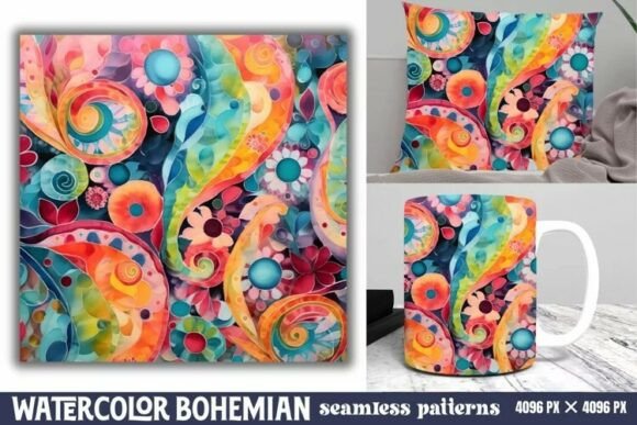 Download Seamless Watercolor Bohemian Pattern - Color Collection