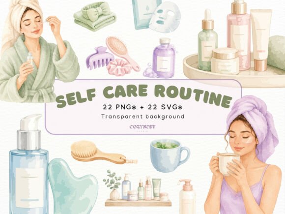 Download Self Care Routine Watercolor Clipart PNG - Color Collection