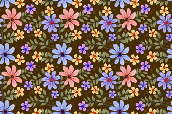 Download Colorful Flower on Brown Color Pattern. - Color Collection