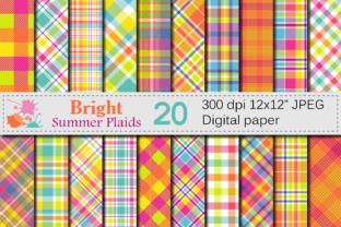 Download Bright Summer Plaid Digital Paper / Summer Multicolored Plaid Backgrounds / Orange and Yellow Plaid Patterns - Color Collection