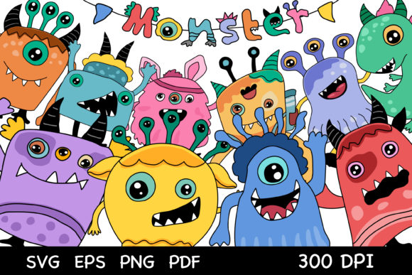 Download Set of Colorful Cute Monsters. - Color Collection
