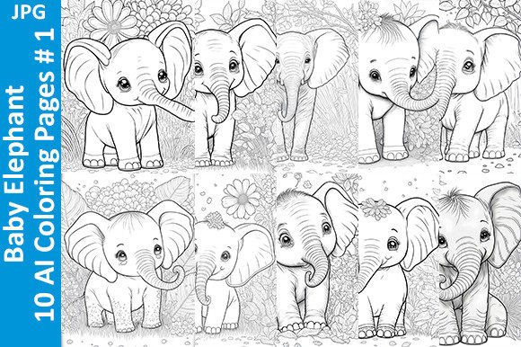 Download Baby Elephant - 10 AI Coloring Pages # 1 - Color Collection