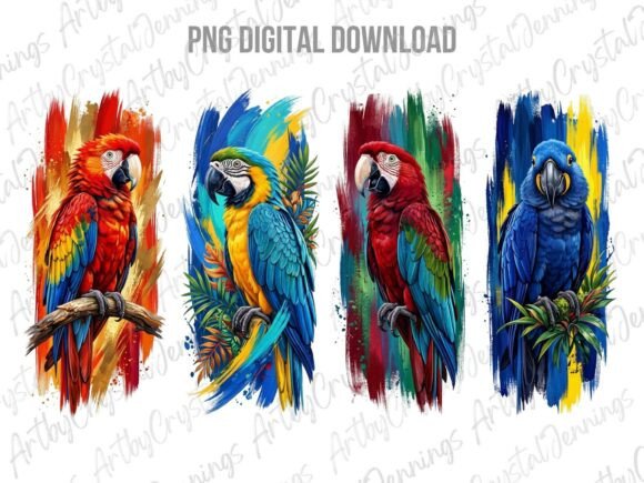 Download Colorful Tropical Parrot Brushstroke PNG - Color Collection