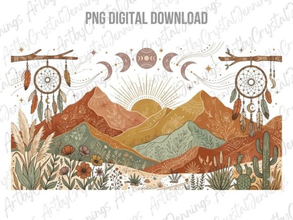 Download Boho Desert Mountain Dreamcatcher PNG - Boho Collection