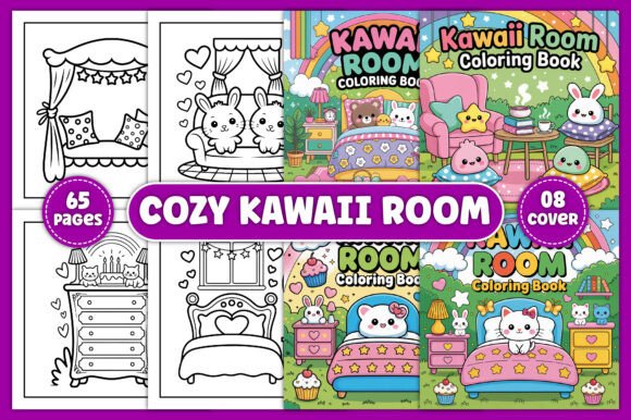 Download Bold Easy Cozy Kawaii Room Coloring Book - Color Collection