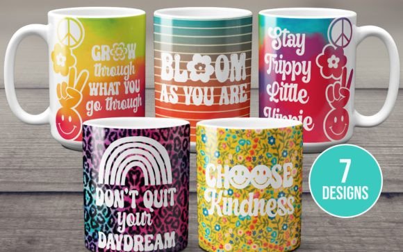 Download Retro Hippie Boho Mug Wrap SVGs - Boho Collection