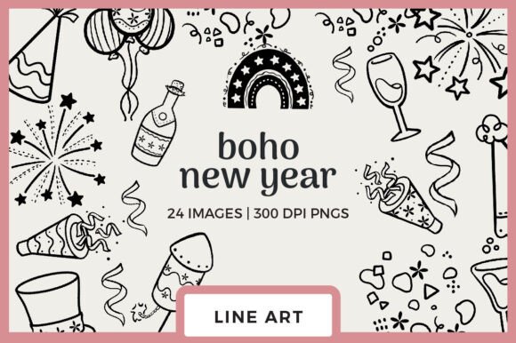 Download Boho New Year Black Line Drawings - Boho Collection