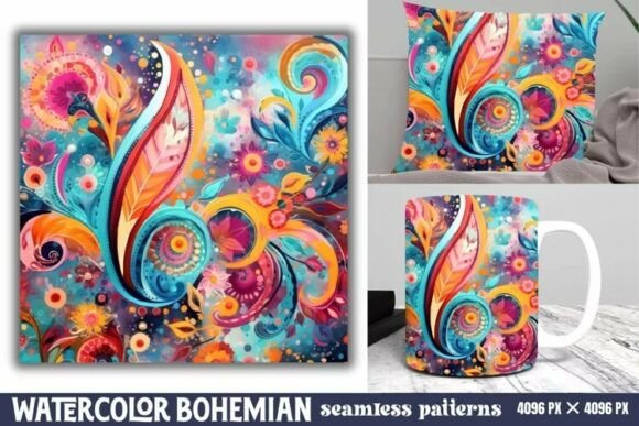 Download Seamless Watercolor Bohemian Pattern - Color Collection