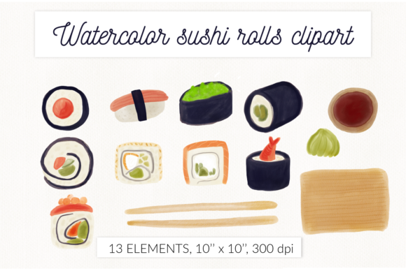 Download Watercolor Sushi Roll Japanese Food - Color Collection