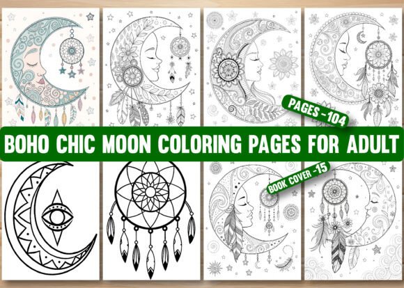 Download Boho Chic Moon Coloring Pages for Adults - Boho Collection