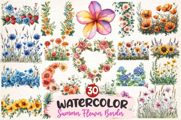 Download Watercolor Summer Flower Border Clipart - Color Collection