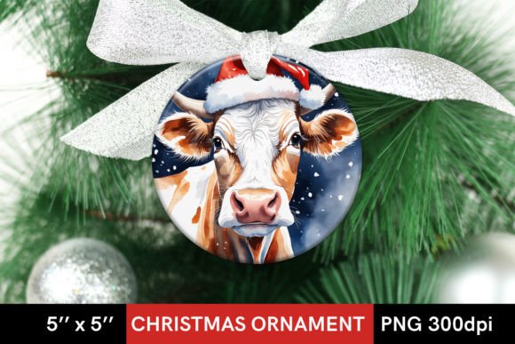 Download Watercolor Christmas Cow Round Design - Color Collection